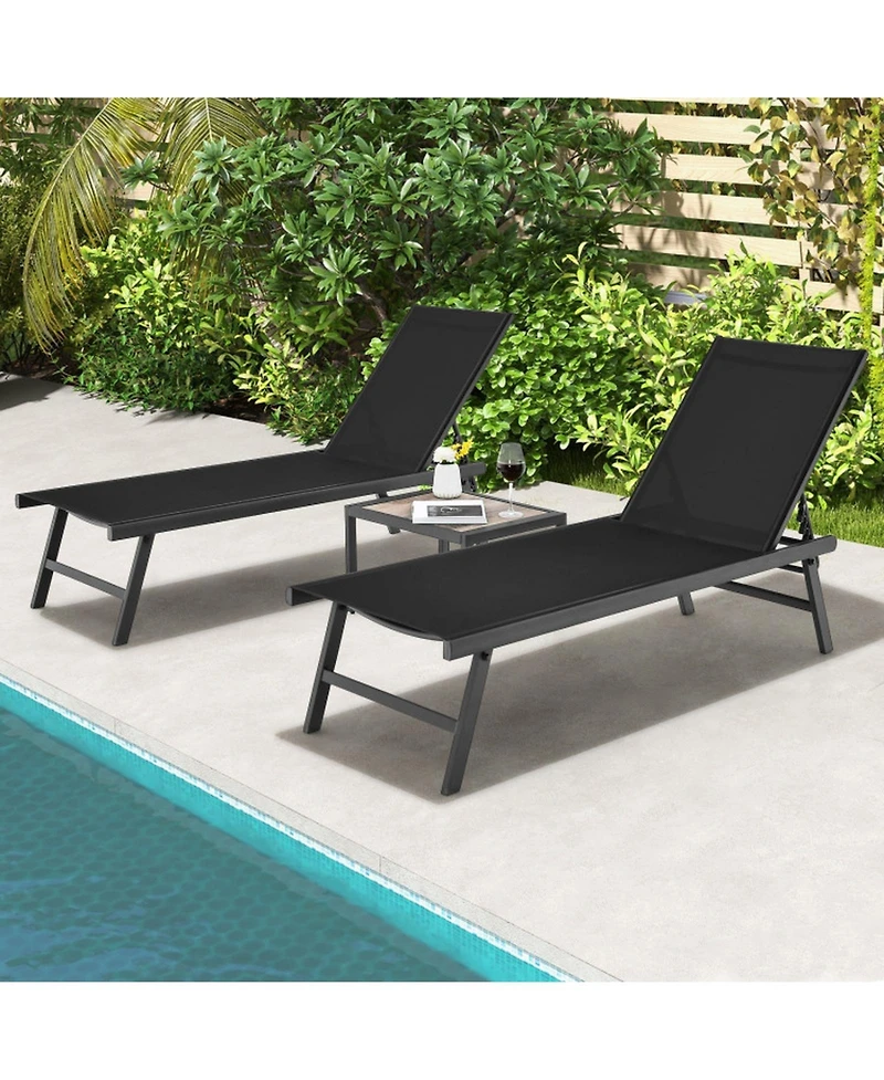Gouun 3 Piece Patio Chaise Lounge Chair Set with 6-Position Backrest, 2 Loungers and Side Table