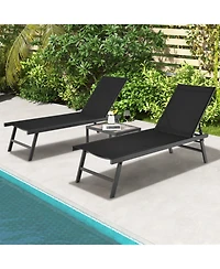 Gouun 3 Piece Patio Chaise Lounge Chair Set with 6-Position Backrest, 2 Loungers and Side Table