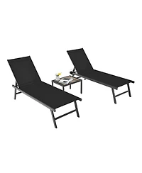 Gouun 3 Piece Patio Chaise Lounge Chair Set with 6-Position Backrest, 2 Loungers and Side Table