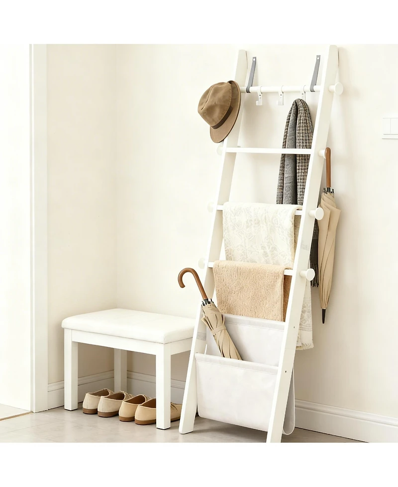 Yigii Blanket Ladder 5-Tier Wooden Shelf Farmhouse Rack Leather Bag