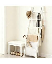 Yigii Blanket Ladder 5-Tier Wooden Shelf Farmhouse Rack Leather Bag