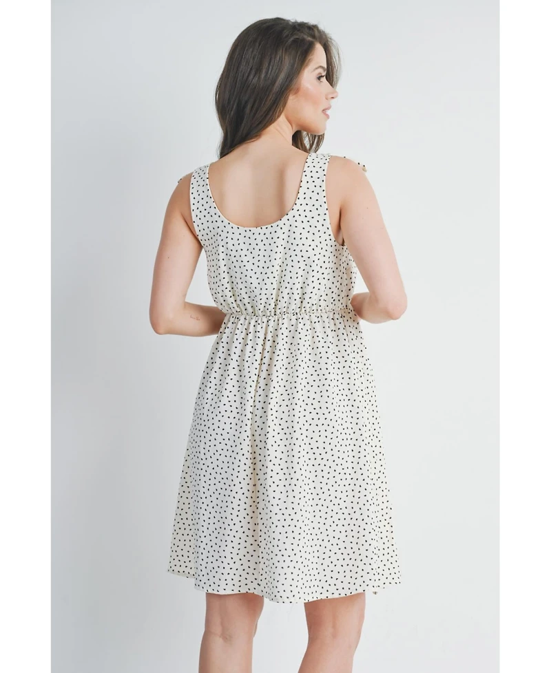Hello Miz Maternity Empire Waist Polka Dot Tie-Shoulder Dress