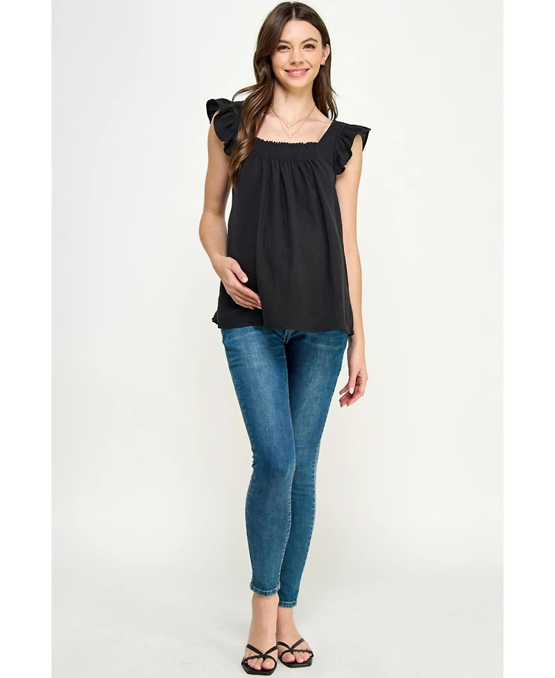 Hello Miz Maternity Cotton Smocked Flutter Sleeve Blouse