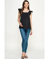 Hello Miz Maternity Cotton Smocked Flutter Sleeve Blouse