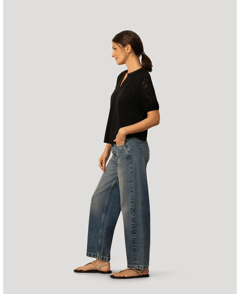 Cable & Gauge Women's Slub Knit Split Neck Raglan Top