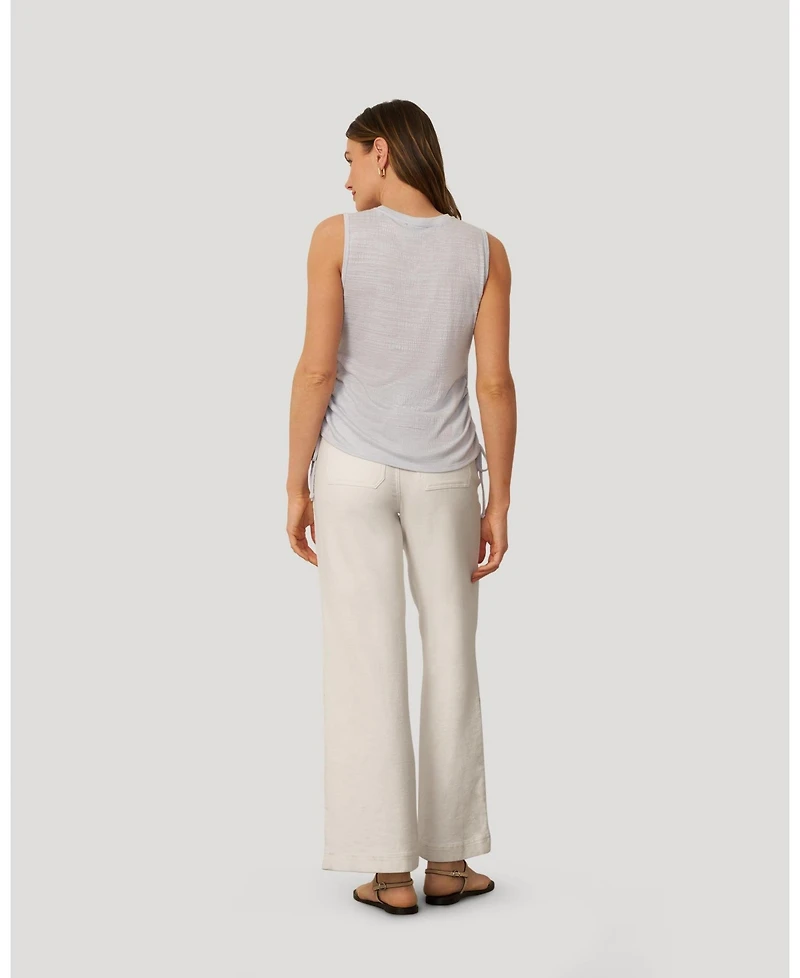 Cable & Gauge Women's Embroidered Yoke Ruched Top