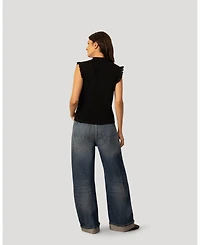 Cable & Gauge Women's Eyelet Split Neck Sleeveless Top