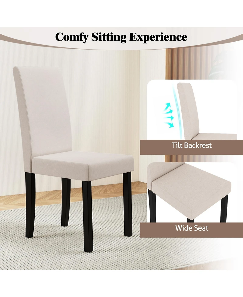 Gymax Dining Chair Set of Fabric Upholstered Rubber Wood Legs Side Armless