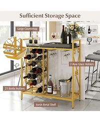 Slickblue 21 Bottle Wine Rack Freestanding Floor Organizer with Glass Holder