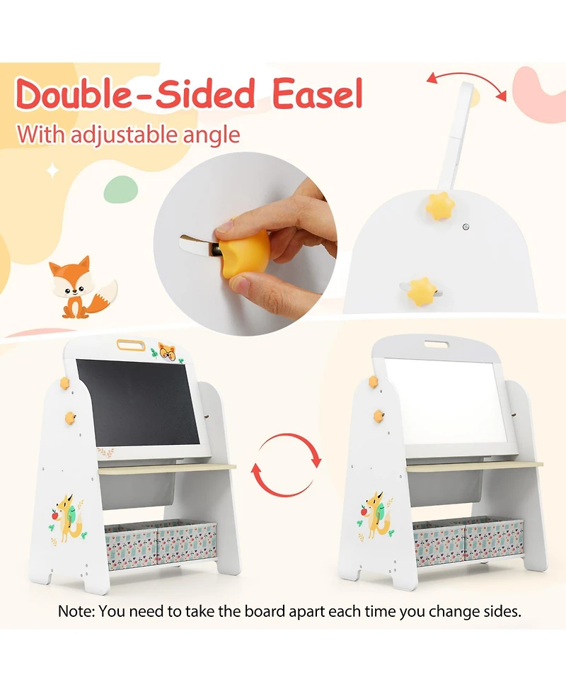 Sugift 4-in-1 Kids Table and Chair Set Art Easel with Magnetic Whiteboard and Bookshelf