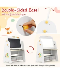 Sugift 4-in-1 Kids Table and Chair Set Art Easel with Magnetic Whiteboard and Bookshelf