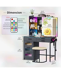 Vlsrka Led Vanity Desk Set with Rgb Mirror, Charging Station & Chair