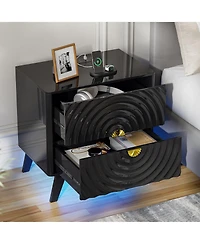 Vlrska 23.6-Inch Wide 2-Drawer Nightstand with Built-in Outlets and Human Sensor Light