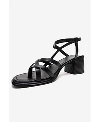 Forever & Always Shoes Women's Lavish Leather Block Heel Sandal