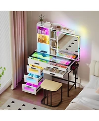 Vlsrka Led Vanity Desk Set with Rgb Mirror, Charging Station & Chair