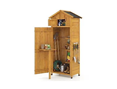 sumyeg 70 Inch Tall Garden Tool Storage Cabinet with Lockable Doors and Foldable Table
