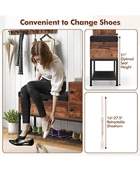 Gouun Wood Entryway Storage Bench with Flip-Top Compartment and Cabinets