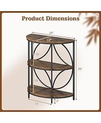 Gymax 3-Tier Half Round End Table Set of 2 with Study Metal Frame Storage Shelves