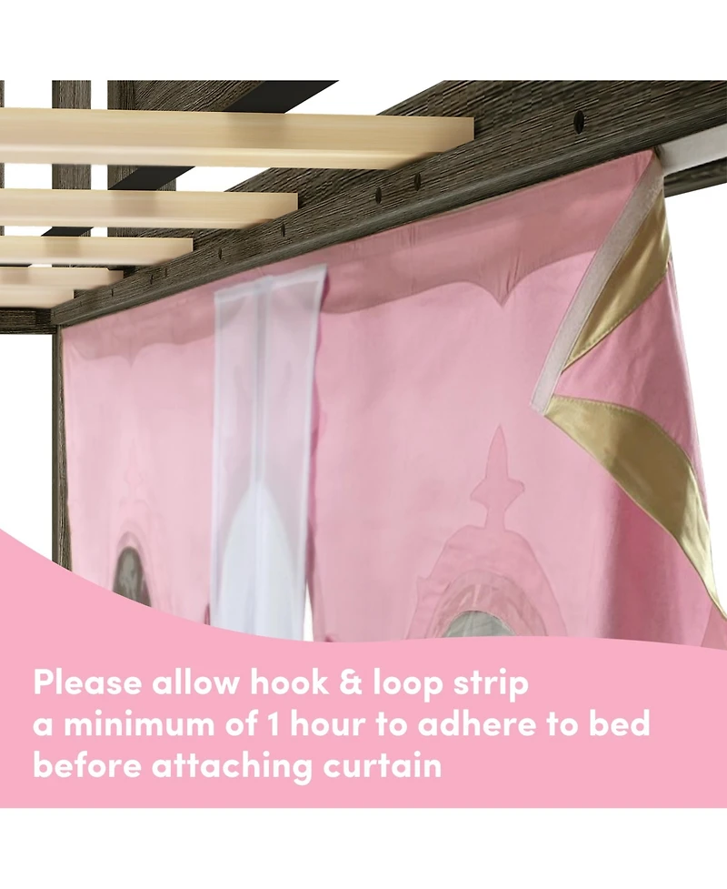 Max & Lily Low Loft With Easy Slide and Light Pink Gold Princess Curtain