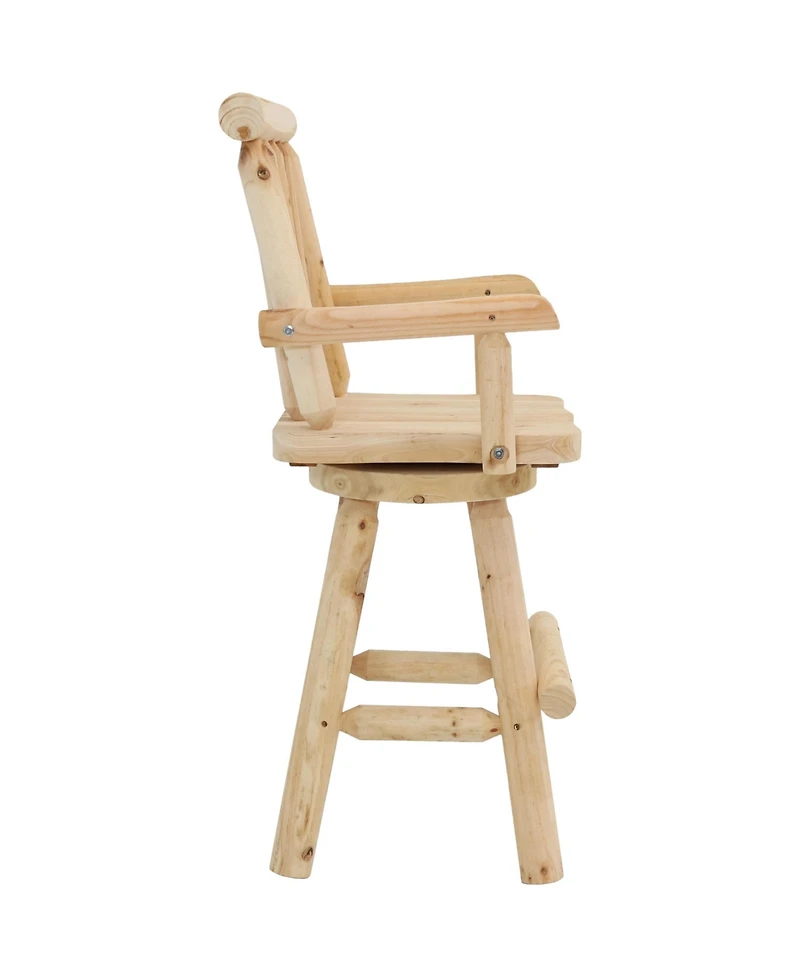 Unfinished Fir Wood Log Cabin Style Rustic Swivel Bar Stool
