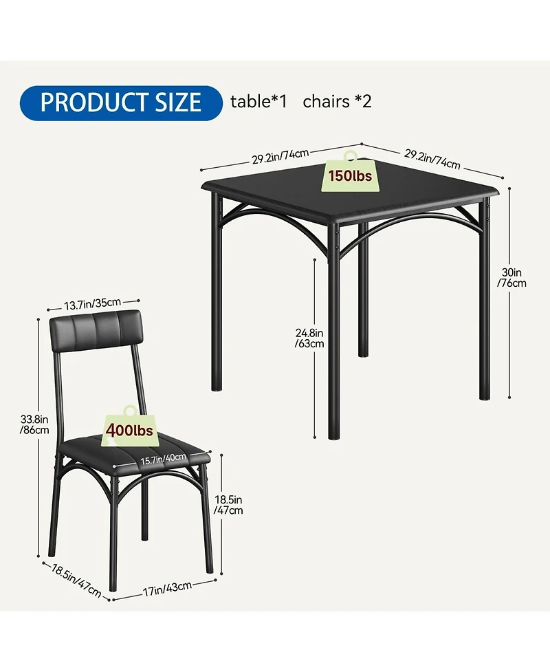 gaomon 2-Piece Wooden Square Dining Table Set with Upholstered Chairs, for Small Spaces and Apartments