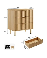 gaomon Bedroom 3 Drawer Dresser, Fluted Wood Storage Chest with Wide Top, Modern Nightstand Organizer.