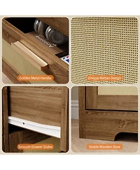 gaomon Bedroom 12-Drawer Dresser, Rattan Wood Chest with Wide Storage Drawers and Tabletop.