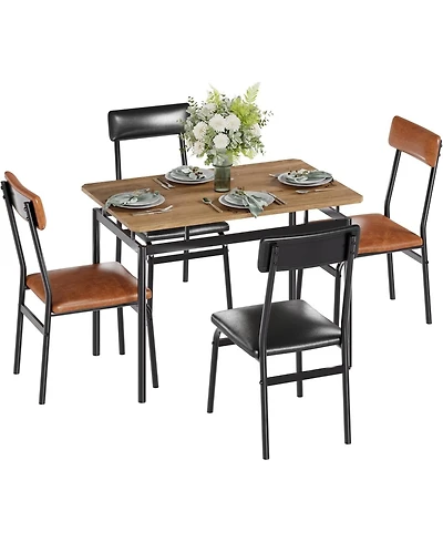 gaomon 5-Piece Industrial Dining Set, Wooden Table and 4 Pu Upholstered Chairs, Metal Frame for Kitchen and Apartment