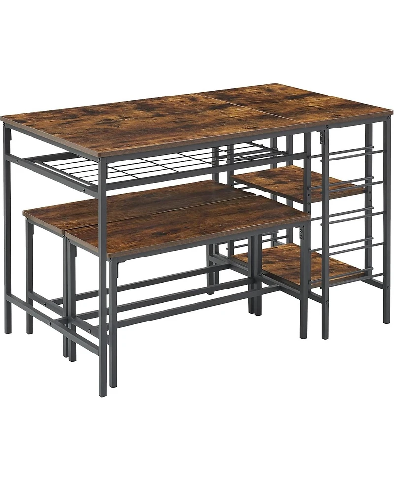 gaomon 3-Piece Dining Set: Table, 2 Benches, Wine Rack and Storage Shelf