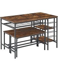 gaomon 3-Piece Dining Set: Table, 2 Benches, Wine Rack and Storage Shelf