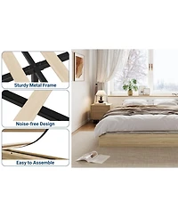 homfan Wood Platform Bed Frame No Headboard with Wood Slats, Floor-Level Design, No Box Spring Needed