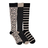 Muk Luks Women's 3 Pack Tall Cotton Wide Compression Knee-High Socks