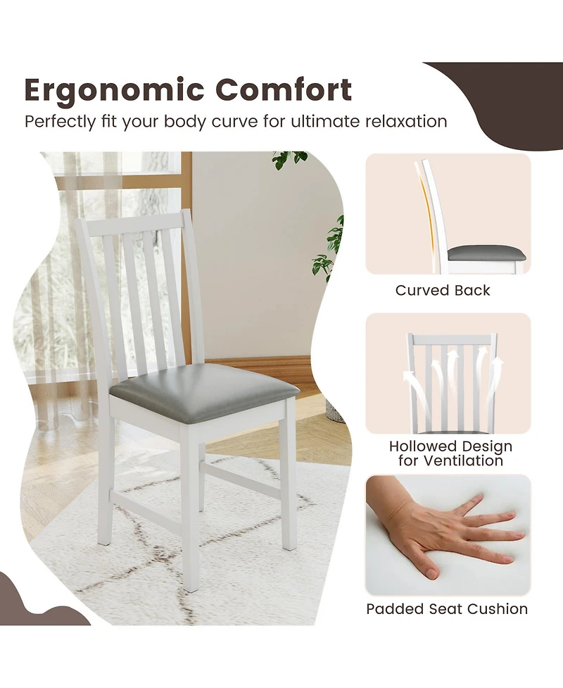 Gymax Wooden Dining Chair Set of 4 with Rubber Wood Frame and Padded Seat and Curved Back
