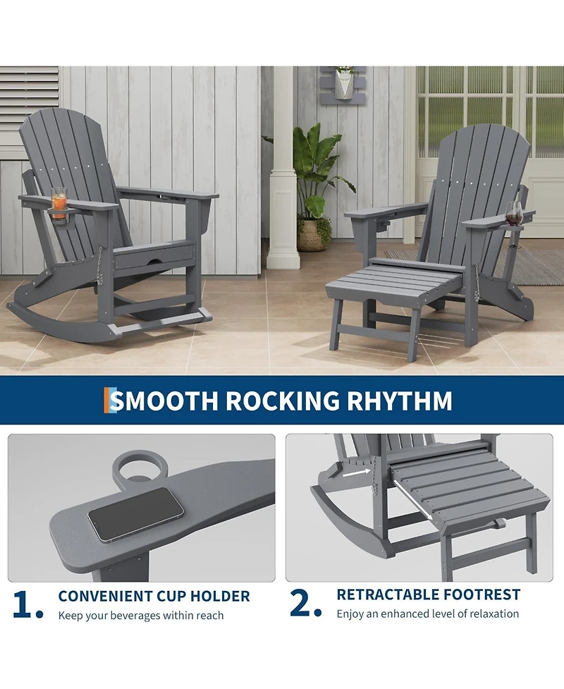 gaomon Rocking Adirondack Chairs Set of 2, Folding Adirondack Rocking Chair With Footrest, Adirondack RockingChair Outdoor With Retractable Ottoman