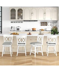 Gymax '' Bar Stool Wooden Chair Set of 4 Contoured Backrest Swivel Padded Seat