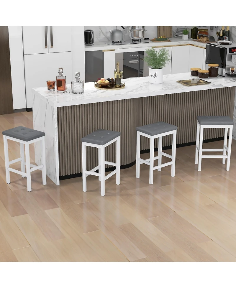 Gymax 24'' Upholstered Bar Stools Set of 4 Home Kitchen w/ Solid Wood Support Legs