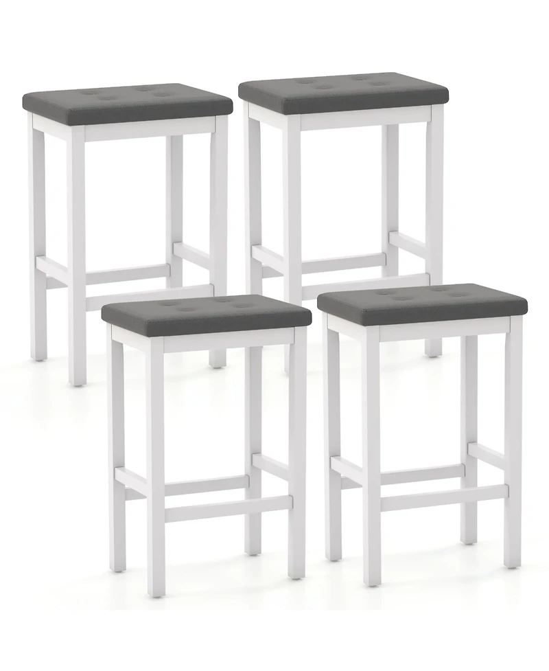 Gymax 24'' Upholstered Bar Stools Set of 4 Home Kitchen w/ Solid Wood Support Legs