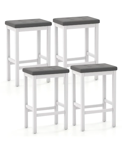 Gymax 24'' Upholstered Bar Stools Set of 4 Home Kitchen w/ Solid Wood Support Legs