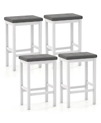 Gymax 24'' Upholstered Bar Stools Set of 4 Home Kitchen w/ Solid Wood Support Legs