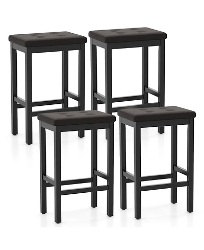 Gymax 24'' Upholstered Bar Stools Set of 4 Home Kitchen w/ Solid Wood Support Legs