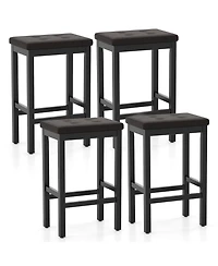 Gymax 24'' Upholstered Bar Stools Set of 4 Home Kitchen w/ Solid Wood Support Legs