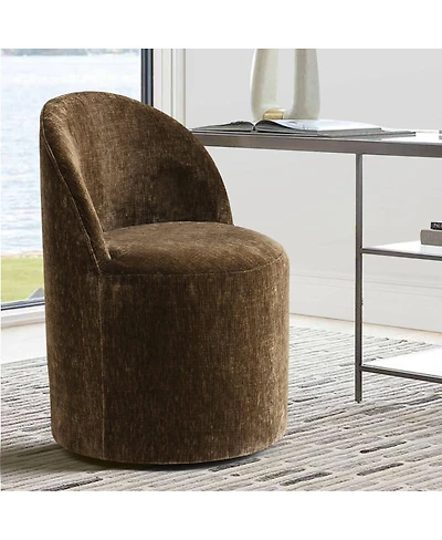 Maison Boucle Chenille Swivel Office Chair with Casters, Barrel Task