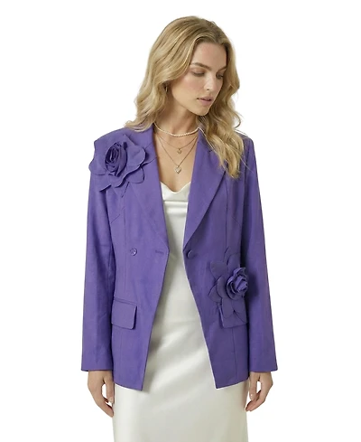 Modenaire Women's 3D Floral Applique Structured-Fit Blazer