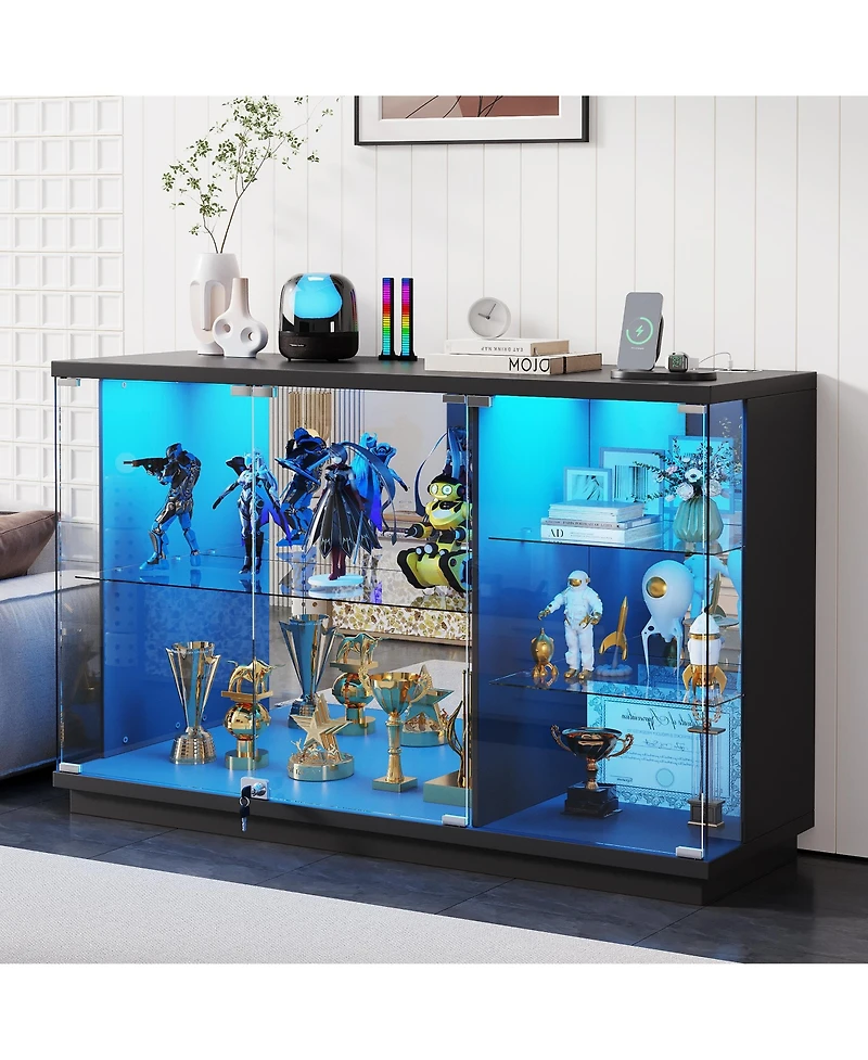 Vlsrka Glass Display Cabinet with Lock and Led Light