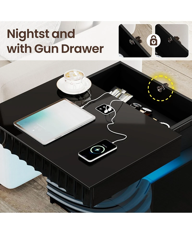Vlrska 23.6-Inch Wide 2-Drawer Nightstand with Hidden Storage and Human Sensor Light