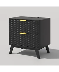Vlsrka 23.6-Inch Wide 2-Drawer Nightstand with Built-in Outlets and Human Sensor Light