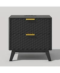 Vlsrka 23.6-Inch Wide 2-Drawer Nightstand with Built-in Outlets and Human Sensor Light