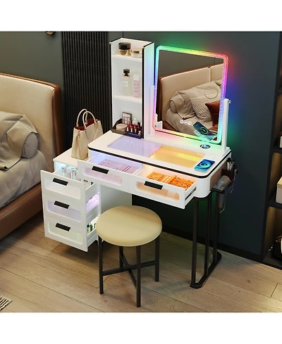 Vlsrka Vanity Set: Rgb Lights, 5 Drawers & Wireless Charger