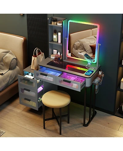 Vlsrka Vanity Set: Rgb Lights, 5 Drawers & Wireless Charger