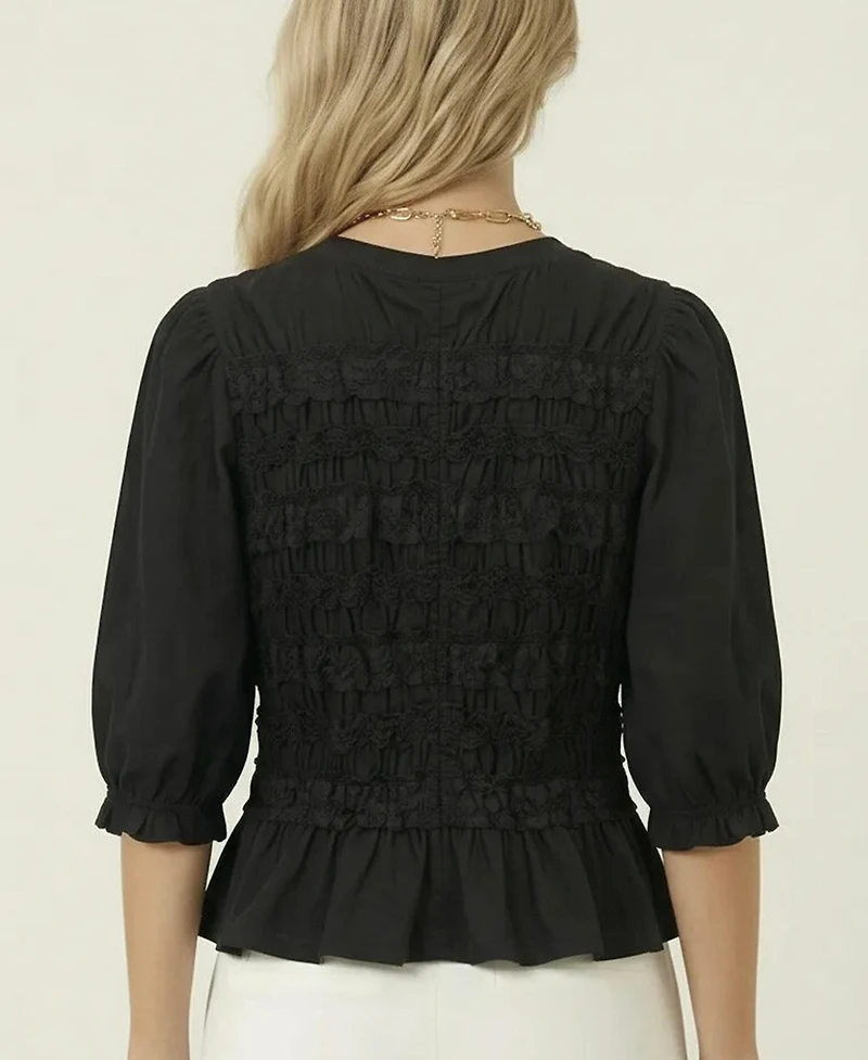 Modenaire Women's Smocked Peplum Puff-Sleeve Blouse